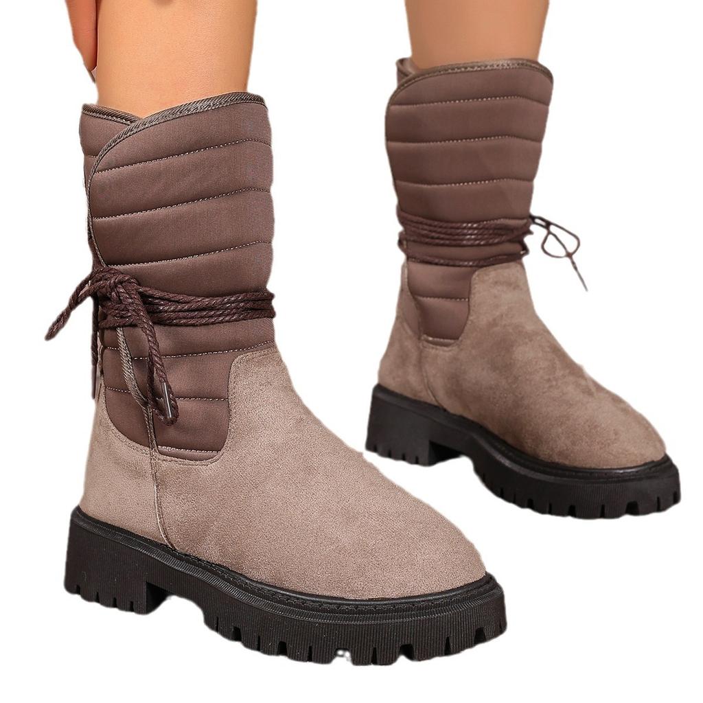 Dicksohlige Übergrößen 36-43 Schneestiefel für Damen 2025 Herbst und Winter neue Fleece-verdickte Oberbekleidung Nordost mittelhohe Baumwollstiefel