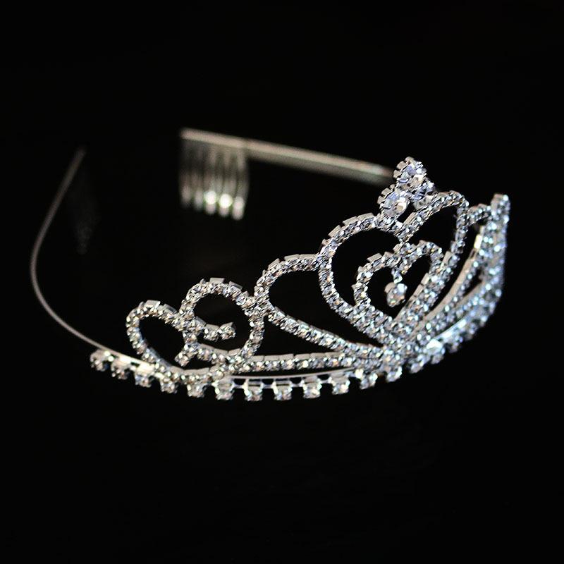 

Korean Style Children s Jewelry Electroplated Thick Silver Headband Rhinestone Heart Crown Tiara Wedding Accessories