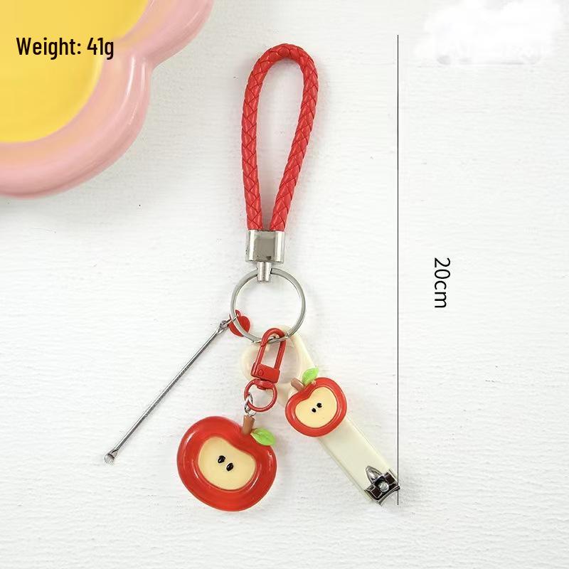Mini Apple Keychain Nail Clippers & Scissors with Ear Spoon - Cute Car Accessories & Bag Charm for Couples