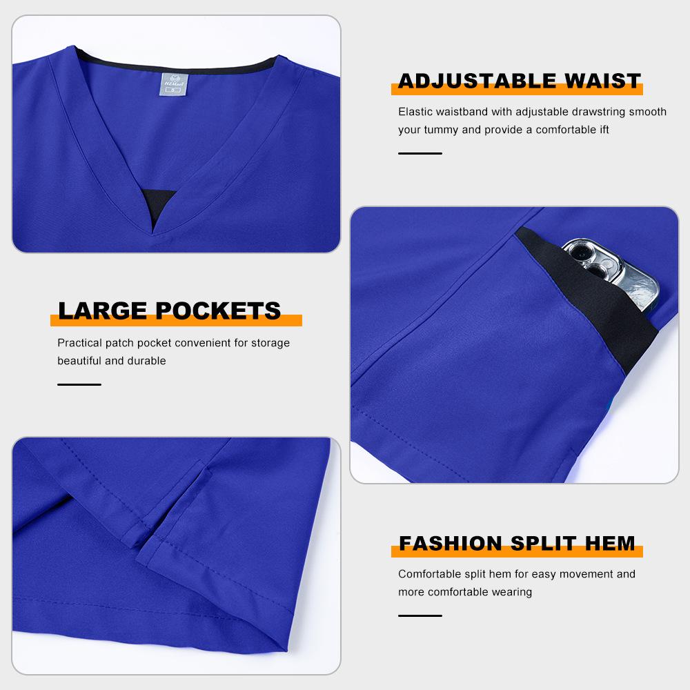 Elastic V-Neck Short Sleeve Scrub Suit for Dental Clinic, Salon, or Nurse Uniform