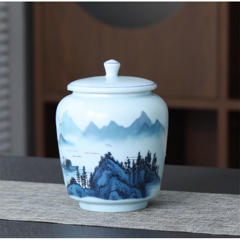 Creative Ceramic Tea Caddy Landscape Flower Decoration Jar Multifunctional Sealed Coffee Beans Nut Medicinal Herb Storage Box