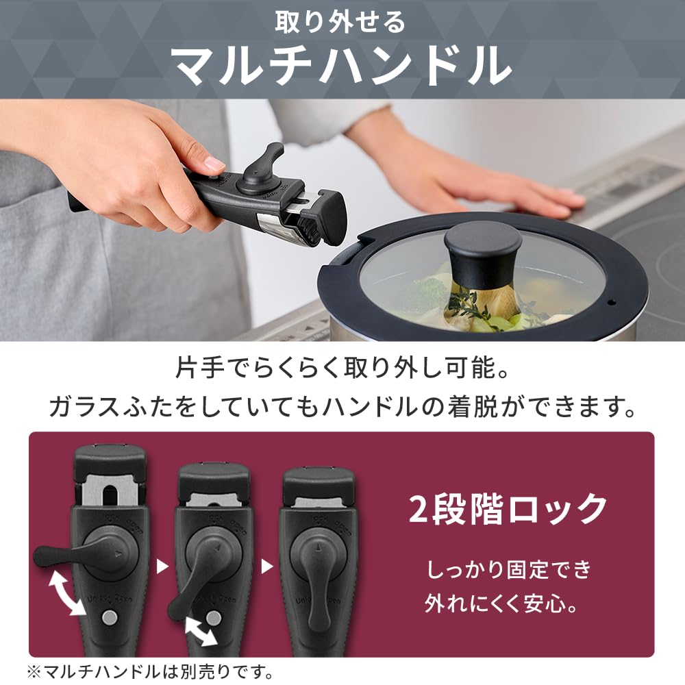 IRIS OHYAMA Frying Removable Metallic Greige Sold Diamond-Coated Pan, 26cm, IH/Gas Compatible, Lightweight, Handle, IPDCI-T26W, (Handle Separately)