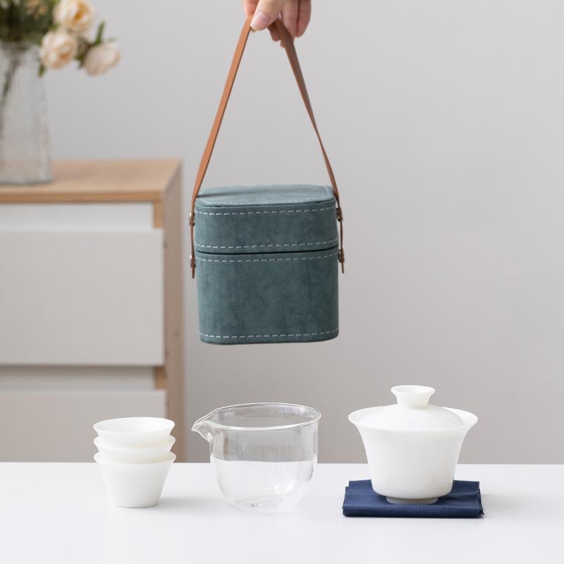 

Suet jade porcelain portable travel tea set souvenir business company Mid-Autumn Festival gifts