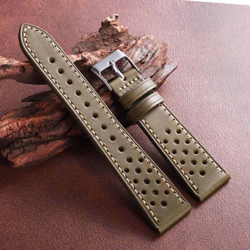 

18мм 20мм 22мм Ремешок для часов из натуральной коровьей кожи Винтажный зеленый ремешок Дышащий браслет Ремень для Omega для Seiko Деловой браслет 18mm зелёный
