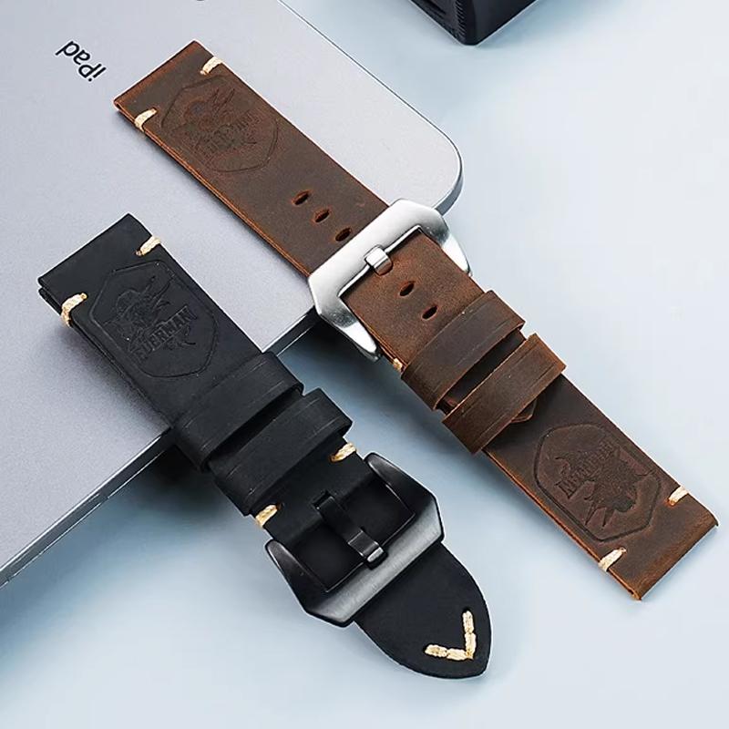 Handmade First Layer Cowhide Leather Watchband 22mm 24mm Brown/Black Vintage Leather Strap For PAM111 441 Soft Men's Bracelet