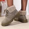 Bottes de cheville à lacets en fausse fourrure tendance pour femmes Automne Hiver Chaussons courts chauds en peluche Femme Confortables Antidérapantes Rembourrées en coton Chaussures 42