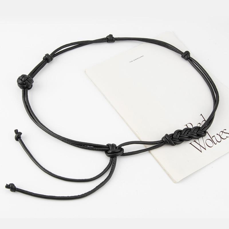 European and American Style Simple Retro Hand-woven Knotted Waist Chain for Women's Pu Black Versatile Waist Rope