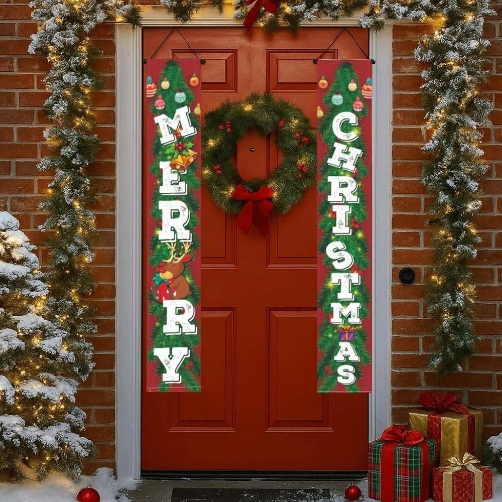 1 pair 180x30CM Christmas Door Couplet Large Size Santa Claus Xmas Hanging Flags Printed Colorful Merry Christmas Banner Bar