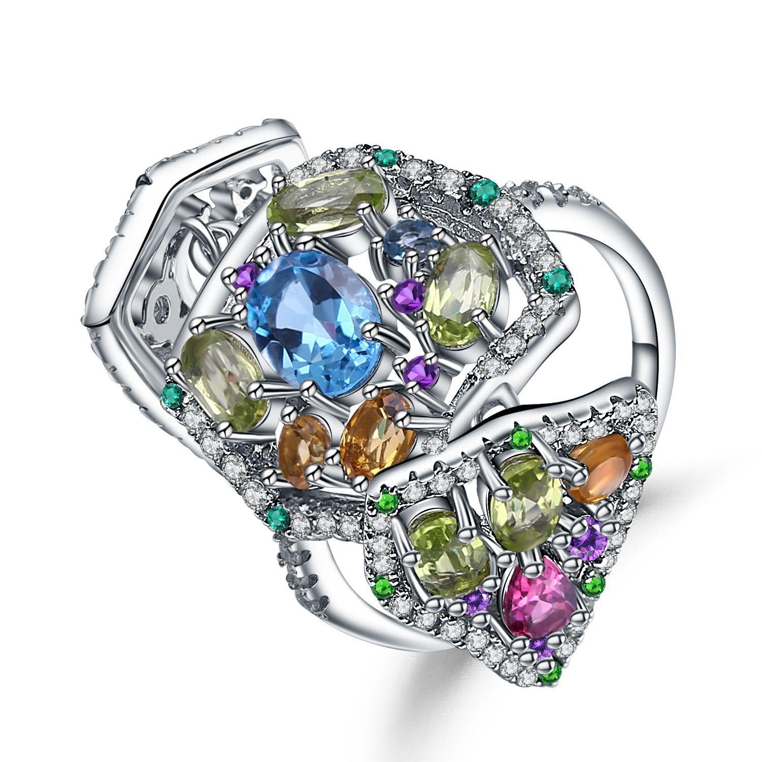 

Оригинальное дизайнерское складное кольцо с драгоценными камнями, персонализированные ювелирные аксессуары, серебро s925, инкрустированное кольцо с драгоценными камнями натурального цвета 9