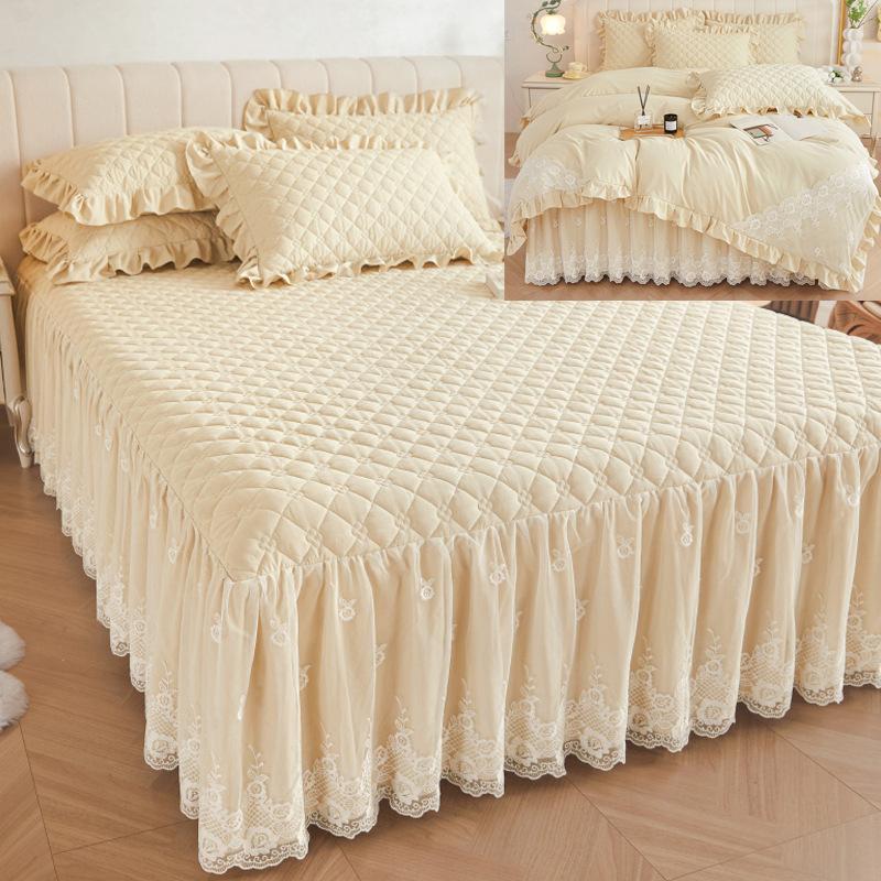 Colcha de renda estilo princesa, quatro estações, peça única, grossa, acolchoada, lavável, antiderrapante