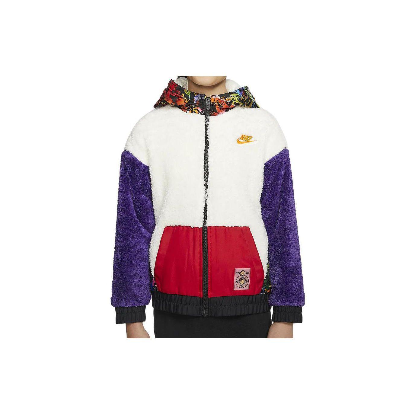 Nike Color Block Printed Logo Hooded Zip-Up Sports Jacket Kids Jackets Multicolor CU3709-105 L