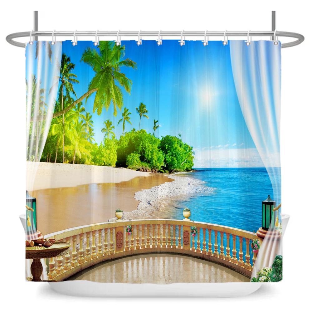 ocean beach shell Print bathroom waterproof shower curtain shower curtain modern polyster home decor bathroom curtain with hooks