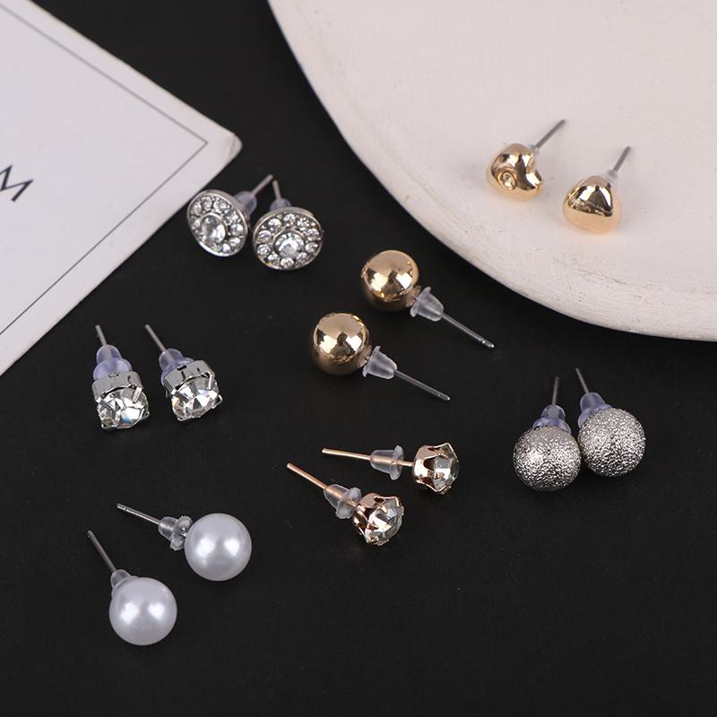 12 Pairs/Set Of Stud Earrings Pearl Zircon Card One Week Stud Earrings Simple Design Stud Earrings