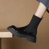 Krazing Pot Microfiber Autumn Winter Shoes Thick High Heels Flat Platform Size 43 Motorcycle Boots Knitwear Non-slip Ankle Boots