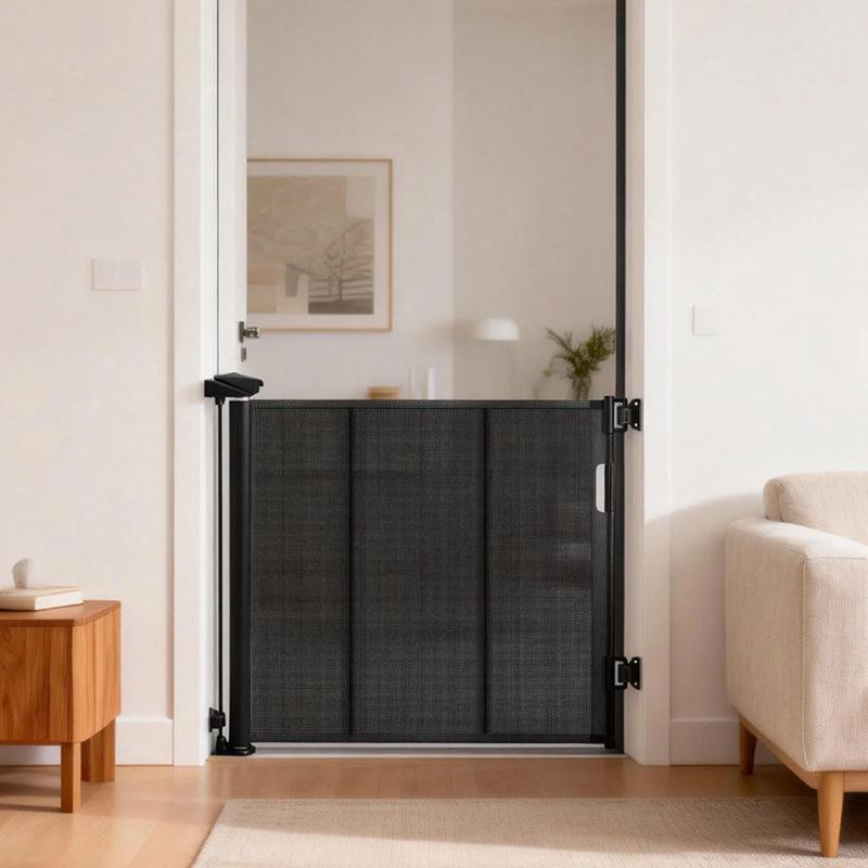Third Gen No-Drill Pet Safety Gate with Extension Rod - Anti-Cat/Dog Retractable Barrier for Living Room
