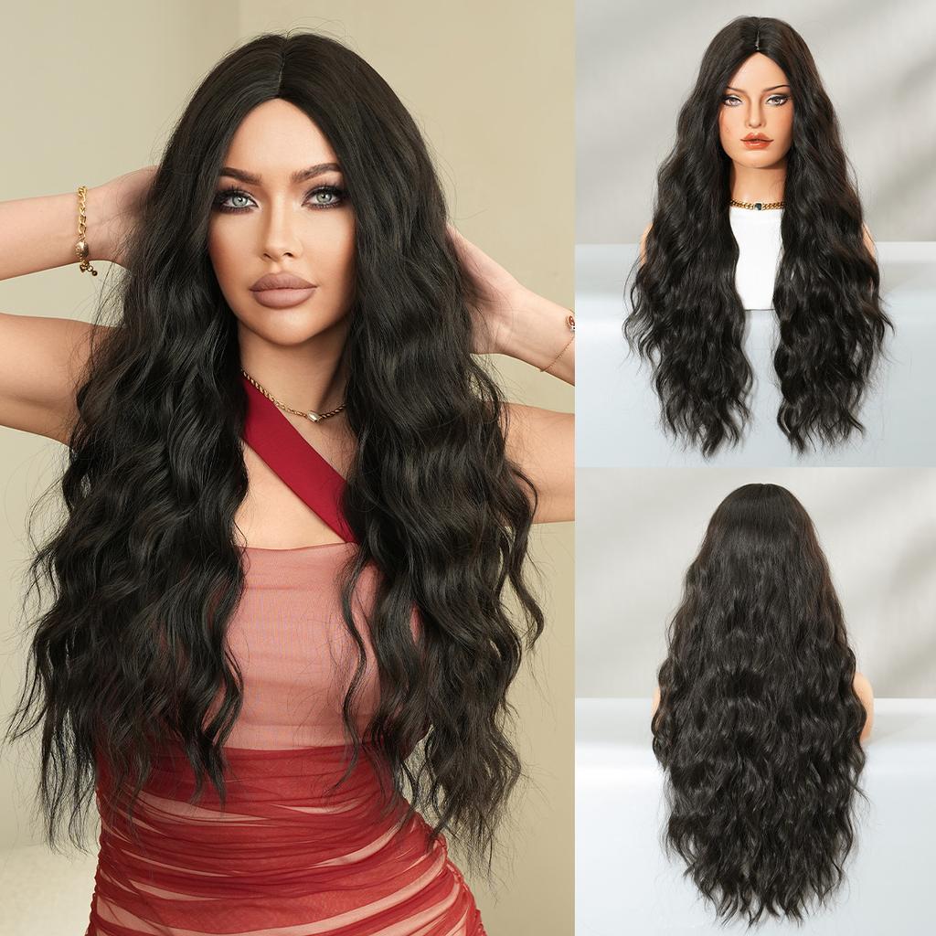 African European American Black Wig Women's Long Curly Hair Stage Performance Costume Soft Synthetic Full Head Cover