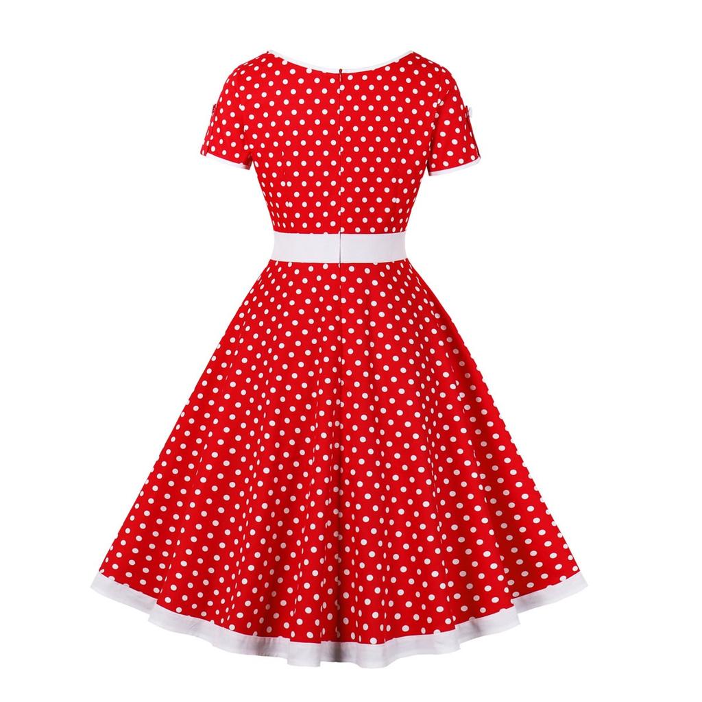 Dámské Vintage šaty Puntíky Rockabilly Koktejl Swing Šaty Jarní Letní Šaty Krátké Rukávy
