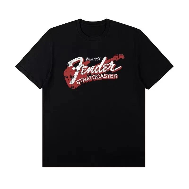 Summer New Fender Jimi Hendrix Fender Electric Guitar Print Graphic Tshirt Mens Short Sleeve Tshirt Street Wear Summer Tops