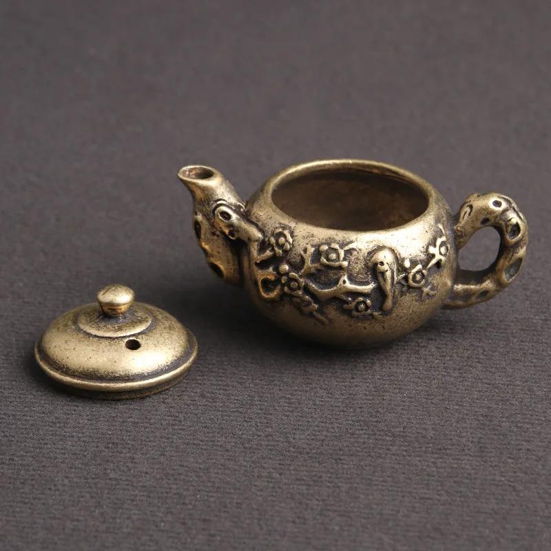 Pure Brass Antique Tea Pot Ornaments Home Cultural and Playful Handlebars Old Copper Ware Tea Pet Creativity
