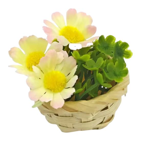 

Миниатюрная цветочная корзина, реалистичная мини-корзина с цветочными растениями, игрушка 1/12, крошечная модель корзины, украшение для кукольного домика, аксессуары для украшения сада F