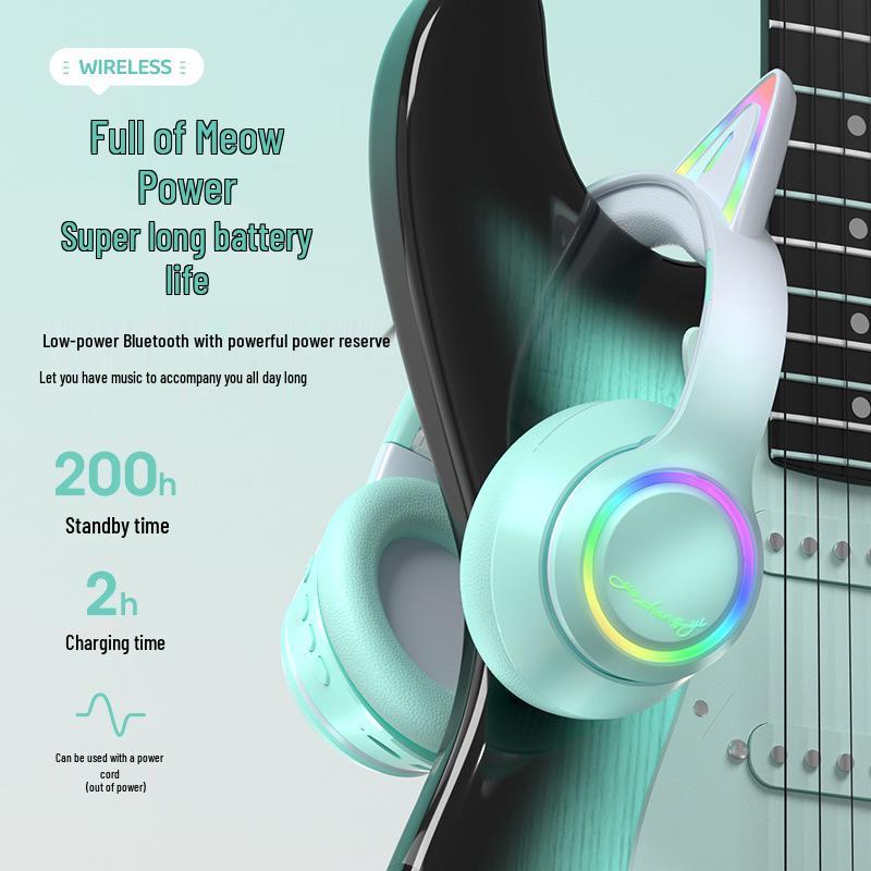 Luminous Cat Ear Bluetooth 5.3 Headphones with Card Slot for Gaming and Online Classes
