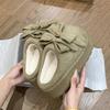 Schleifen Baotou Hausschuhe Winter Neu Runde Spitze Wildleder Plateau Sohle Rutschfest Verschleißfest Warm Baumwollschuhe