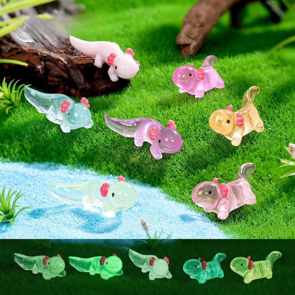 10/20/50Pcs New Luminous Axolotl Miniatures Ambystoma Mexicanum Luminous Axolotl Figurines Fish Tank Moss Microlandscape Decor