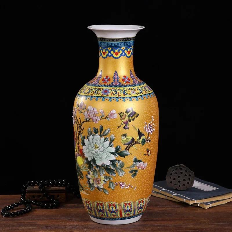 Jingdezhen Ceramic Vase Enamel Lucky Bamboo Aquatic Flower Container Living Room Modern Bottle Decoration Large