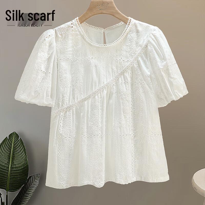 Women s Hollow Out Bubble Sleeve Blouse L