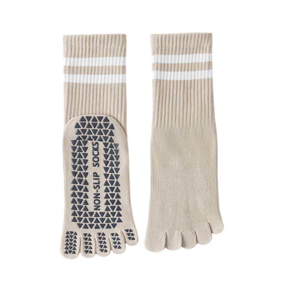 Long Mid-calf Women s Non-slip Yoga Socks Silicone Floor Toe Socks for Pilates and Fitness бежевый