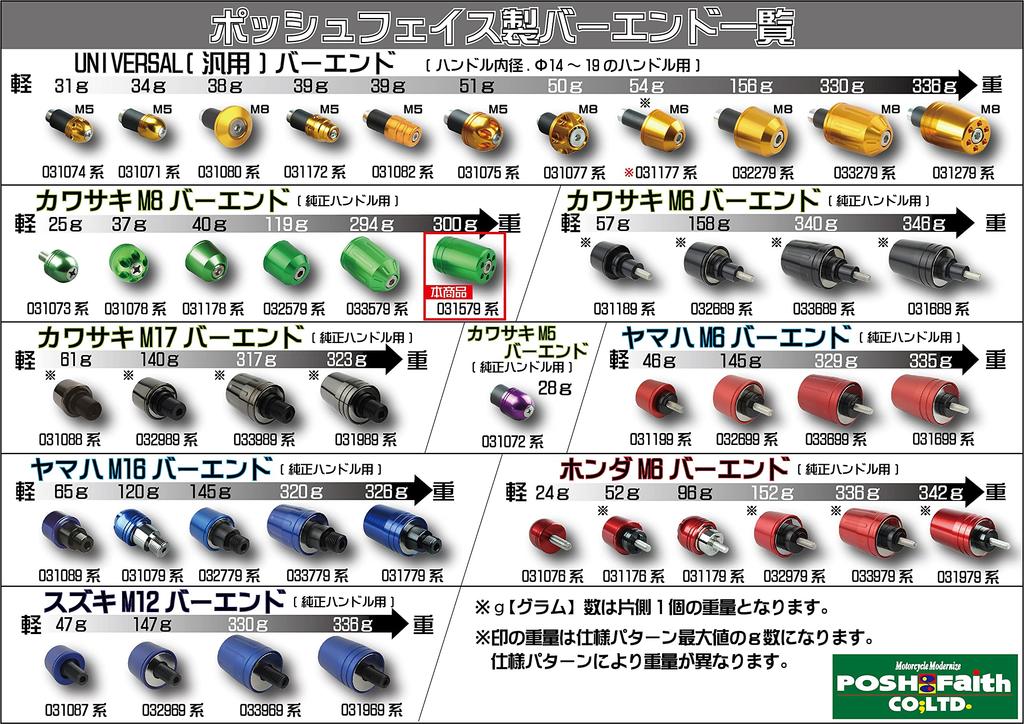 POSH 031579-12 Handlebar End, Ultra Heavy Bar End, Genuine Kawasaki Handle for M8, Champagne Gold