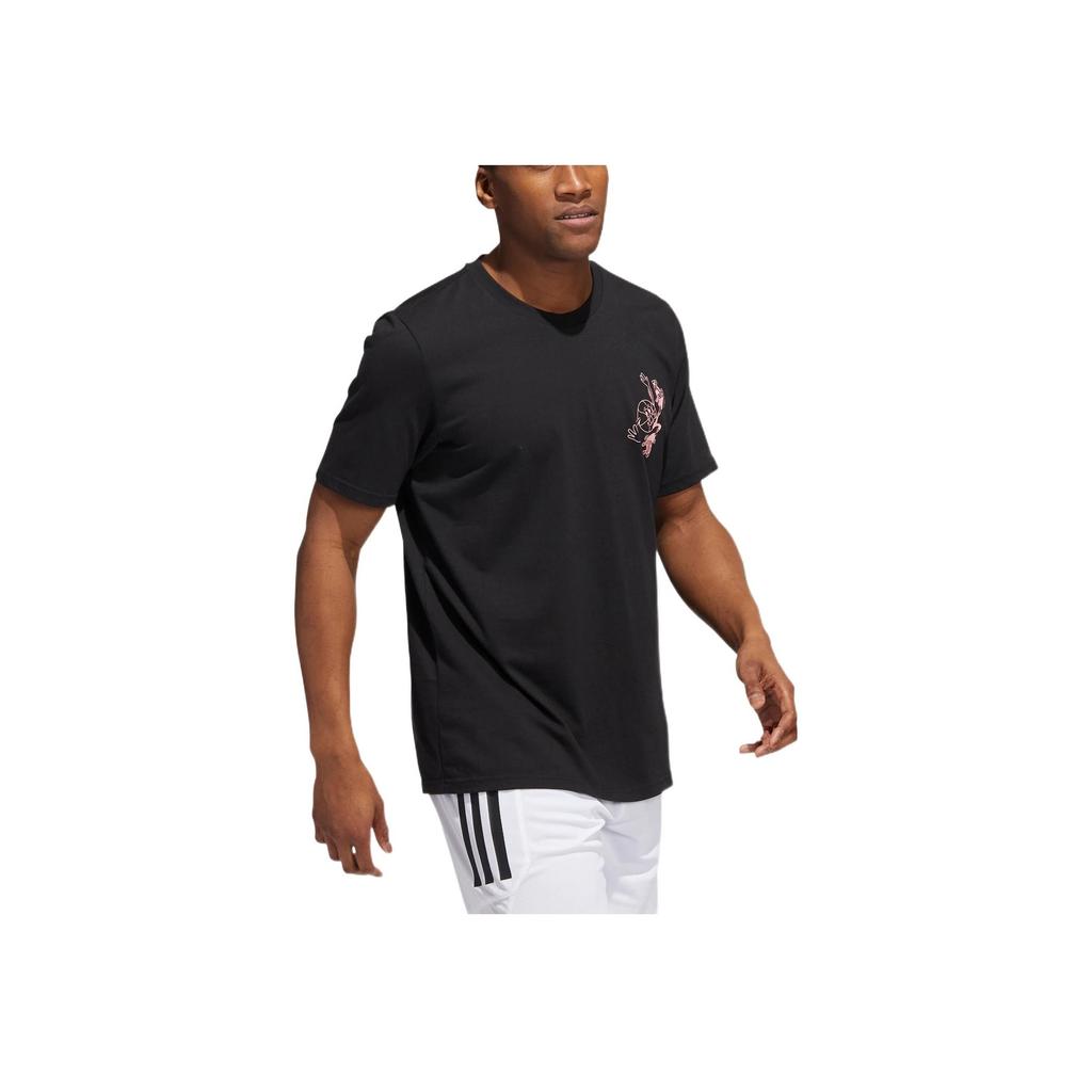 Adidas Cartoon Frog Basketball Sports Short Sleeve T-Shirt Men Tops Black HK6723
