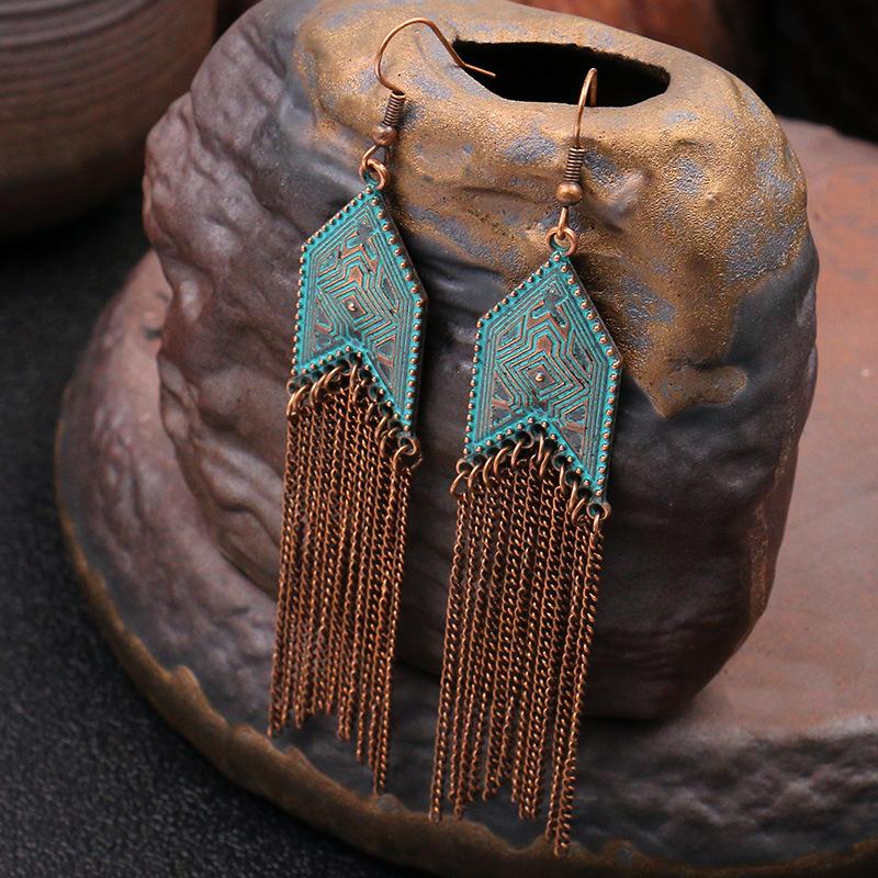 Fashion Vintage Ethnic Bohemian Drop Dangle Earrings For Women Tassel Beaded Turquoise Geometric Flower Boho Cotton Wire Earring
