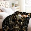 Black and Gold Skull Blanket Soft Cozy Warm Winter Flannel Throw Blanket All Seasons for Sofa Bed Room Decor