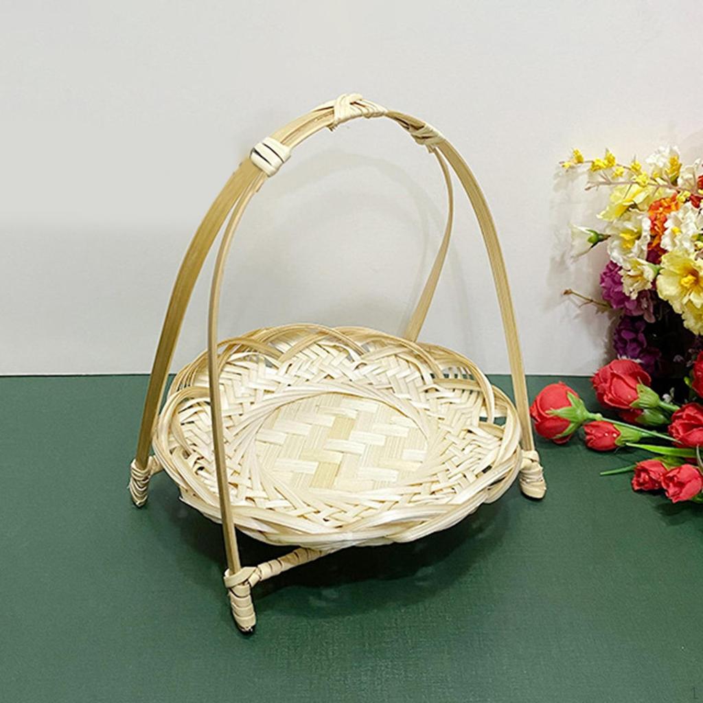Bamboo Woven Fruit Basket Food Storage Rustic Bread Baking Tray Holder