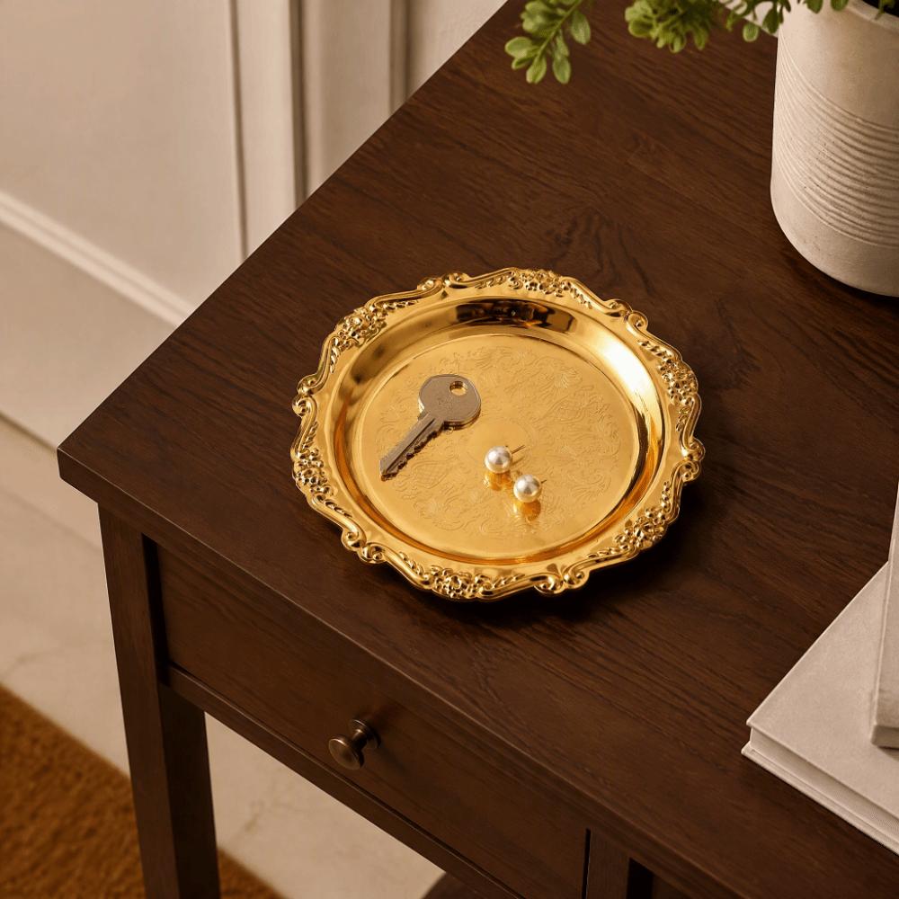 2pcs 4 Inch Diameter Metal Serving Plate Golden Color Round Food Tray Dessert Cake Dish  For Wedding