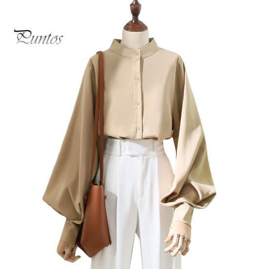 

Женская рубашка с воротником-стойкой и длинным рукавом, однотонная рубашка свободного кроя, однобортная офисная женская рубашка M