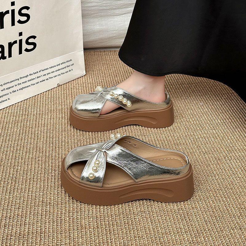 Versatile Pearl Hollow Girls Baotou Slippers Summer Fashion Temperament New Sandals Breathable Slippers