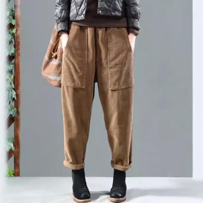 

Women s Corduroy Harem Pants Elastic Waist Loose Fit Casual Trousers S хаки