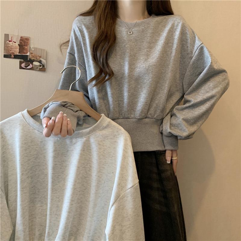 Real Shot Short Waist Long-sleeved Sweater Women's Season Thin Loose No Hat Button Top Jacket Velvet