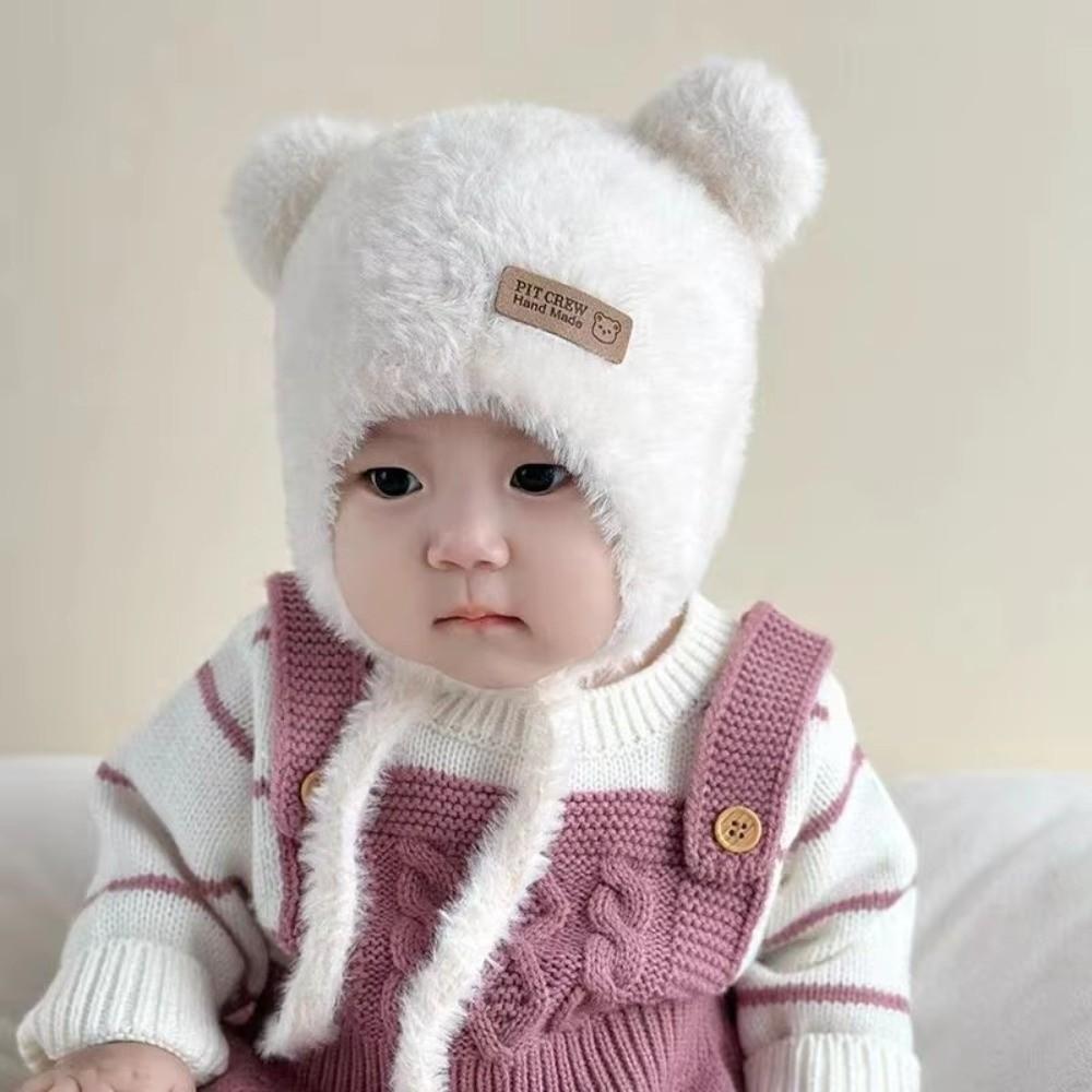 Cute Bear Ear Protection Hat Solid Velvet Windproof Toddler Warm Headgear Earmuffs Cap Winter