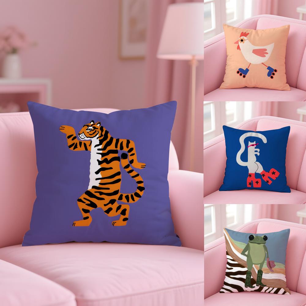 Abstract Animals Cushion Cover Soft Short Plush Double-Sided Printing Home Decor Machine Washable Pillow Case Gift
