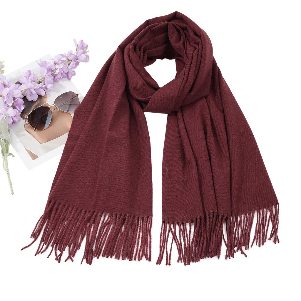 Women S Solid Color Thick Warm Faux Cashmere Scarf For Autumn Winter