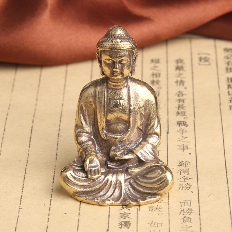 Solid Brass Shakyamuni Statue Desktop Ornament Worship Tathagata Buddha Main Deity Figurine Antique Copperware Wholesale