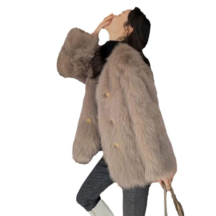 Winter new imitation fur coat women's imitation fox hair fashion temperament warm long hair top trendy cotton