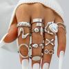 Design Geometric Baroque Pearl Ring Alloy Flower Dripping Branch Ring Set