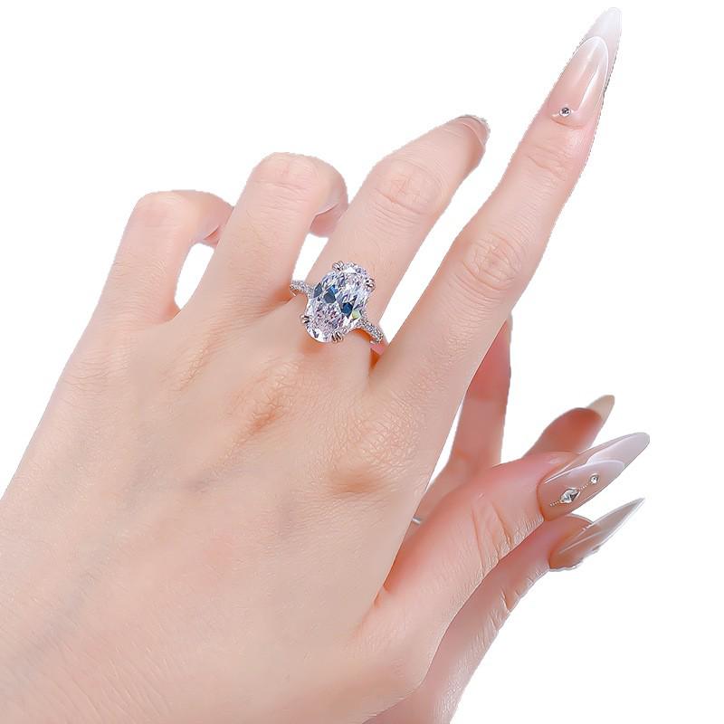 Zhuo Zhi Fan Women's S925 Sterling Silver Oval Zircon Ring 
