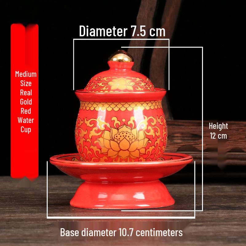 Coppa per Acqua per Altare Buddista in Ceramica di Loto con Mantra della Grande Compassione - Tazza per Offerte a Guanyin