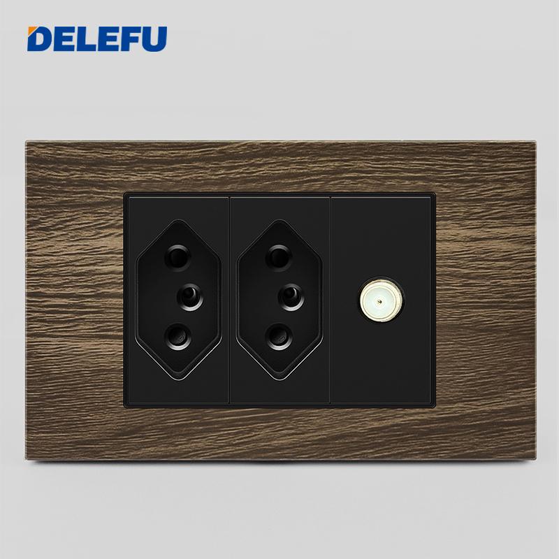 DELEFU Brasilianischer 118er Vintage Aluminium-Holzmaserung Schaltersteckdose mit USB Typ-C Anschluss Netzstecker ist Langlebig.