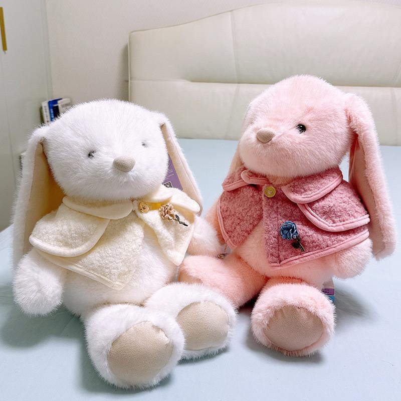Plush Rabbit Stuffed Animal Sitters With Cloak And Flower Decor For Girls Gift And Home Decor